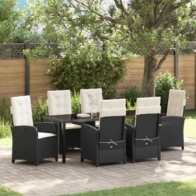 vidaXL Conjunto de Jantar de Jardim de 7 peças com Almofadas Rattan Preto