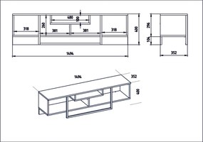 Móvel TV Asal – Branco/Preto – 149,4x40,2x35,2 cm