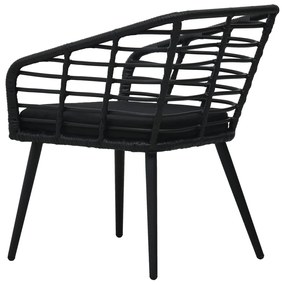 Cadeiras de jardim com almofadões 2 pcs vime PE preto
