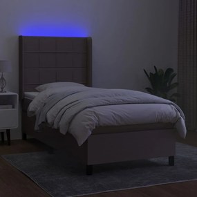 Cama box spring + colchão/LED 90x190cm tecido cinza-acastanhado