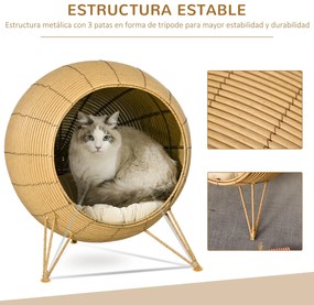 PawHut Cama de Vime para Gatos Caverna de Vime para Gatos Pequenos com