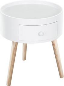 HOMCOM Mesa de centro com gaveta, redonda, design escandinavo, borda protetora, madeira, Ø38 x H45 cm, Branco | Aosom Portugal