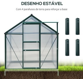 Outsunny Estufa de Jardim 2x2,5m de Policarbonato e Alumínio Estufa com Clarabóia Proteção UV 30 e Base 4,79 m² para Vasos Cultivos de Plantas e Flores Transparente
