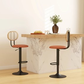 Conjunto de 2 bancos de bar com altura ajustável 40,5 x 52 x 92-113,5 cm, encosto em rattan e apoio para os pés, castanho
