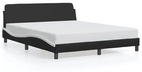 Estrutura cama c/ cabeceira 160x200cm couro artif. preto/branco