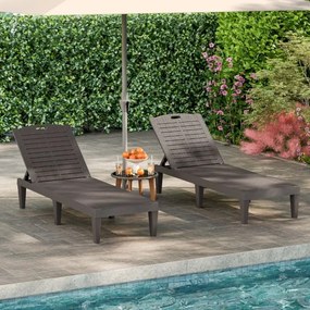 Conjunto de 2 espreguiçadeiras de Jardim 156 x 55 x 83 cm em PP com encosto ajustável em 4 posições Fácil montagem Castanho