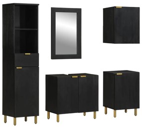 vidaXL 5 pcs conj. móveis de casa de banho derivados de madeira preto