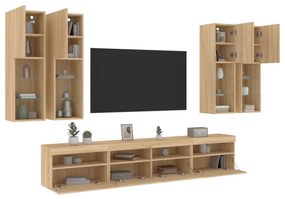 vidaXL 7 pcs conj. móveis de parede p/ TV c/ luzes LED carvalho sonoma