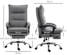 Cadeira de Escritório com 6 Pontos de Massagem e 5 Modos Reclinável com Função de Aquecimento 66x74x114-121,5 cm Cinza