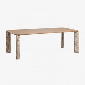 Mesa De Jantar Retangular 230x110 Cm Em Madeira De Manga E Pedra Natural Andeca Madeira De Manga - Mármore Beige Panther - Sklum