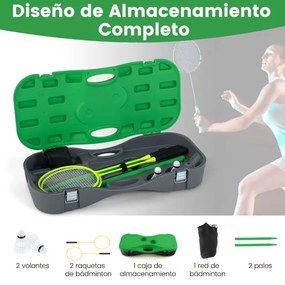 Conjunto portátil de badminton para crianças com 2 raquetes 2 penas Estrutura em PVC, baliza de futebol e rede de pátio 270 x 33,5 x 160 cm Verde