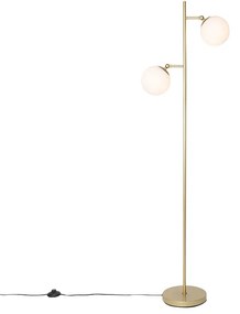 Candeeiro de pé Art Déco dourado com vidro opalino 2 luzes - Pallon Art Deco