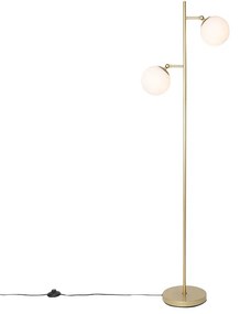 Luminária de pé Art Déco dourada com vidro fosco 2 luzes - PALLON Art Deco