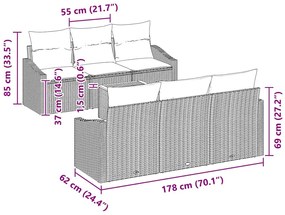 Conjunto de Sofá de Jardim 7 pcs Cinzeto 55 x 55 x 37 cm Vime