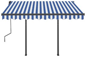 Toldo retrátil manual com postes 3x2,5 m azul e branco