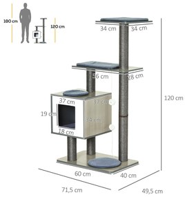 PawHut Árvore Arranhadora para Gatos de Madeira 71,5x49,5x120cm Torre