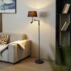 Candeeiro de pé preto com abajur preto e candeeiro de leitura ajustável - Ladas