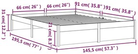 Estrutura de cama 140x190 cm madeira maciça cinzento
