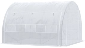 Estufa de Túnel de Jardim 3x3x2m com Porta Enrolável 6 Janelas Cobertura de PE 140g/m² e Metal Galvanizado para Cultivos de Plantas Verduras Branco