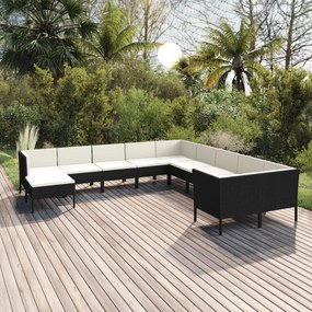 vidaXL 11 pcs conjunto lounge de jardim c/ almofadões vime PE preto