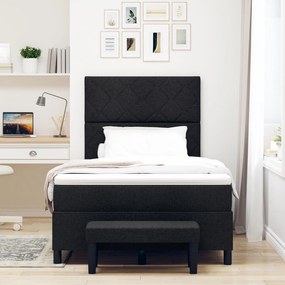 Cama Box com colchão e banco preto 120x200 cm tecido