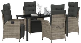 Conjunto de Jantar de Jardim de 5 Peças em Polyrattan Cinza