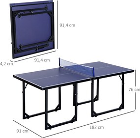 Mesa de Ping Pong Dobrável Mesa de Ping Pong Profissional com Rede e Estrutura de Aço para Interior e Exterior 182x91x76 cm Azul