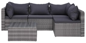 5 pcs sofás de jardim c/ almofadões+almofadas vime PE cinzento