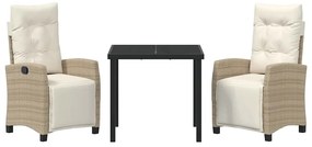 Conjunto de Jantar de Jardim 3 Peças Beige de Rattan de Polietileno