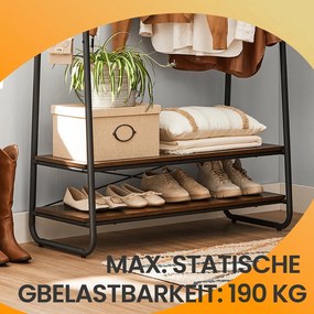 Guarda roupa aberto 45 x 100 x 160 cm, cabideiro com 2 prateleiras, 6 ganchos em forma de S castanho vintage-preto