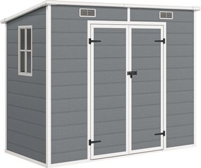 Outsunny Abrigo de jardim 2,4 x 1,3 m, Casa de jardim em plástico com piso, janela, portas fecháveis, para jardim, terraço, cinza | Aosom Portugal