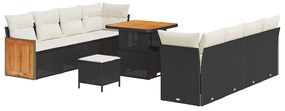 Conjunto de Sofa de Jardim de 11 Peças com Almofadas Preto Vime Polipr