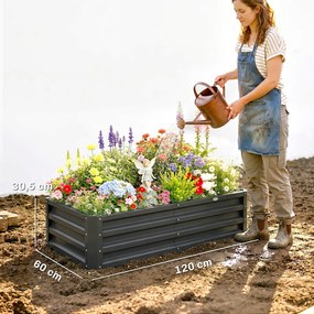 Conjunto de 2 floreiras retangulares de jardim em chapa de aço ondulada, 120 x 60 x 30,5 cm cinzento