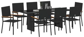 Conjunto de Jantar de Jardim vidaXL de 9 Peças Preto Polirattan