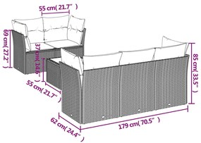 6 pcs conj. sofás jardim com almofadões vime PE cinzento-claro