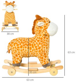 Baloiço Infantil em Forma de Girafa para Crianças acima de 3 Anos Baloiço 2 em 1 com Rodas e Sons 63x38x63cm Multicolor