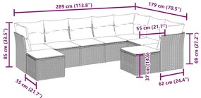 9 pcs conjunto sofás p/ jardim c/ almofadões vime PE castanho