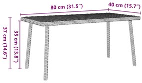 Mesa de centro de jardim retangular 80x40x37 cm vime PE