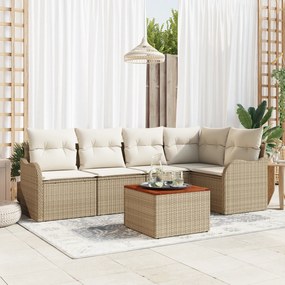 Conjunto de Sofá de Jardim vidaXL de 6 Peças com Almofadas Bege Vime P