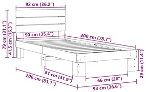 Estrutura de cama com cabeceira sem colchão 90x200 cm madeira