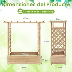 Floreira elevada com treliça para plantas em arco Furos de drenagem 100 x 44 x 113,5 cm Natural