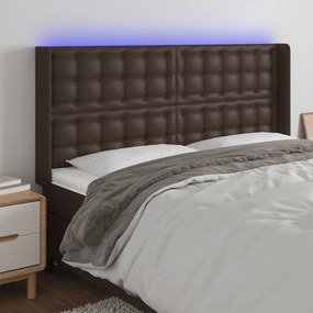 vidaXL Cabeceira cama c/ LED couro artif. 163x16x118/128 cm castanho
