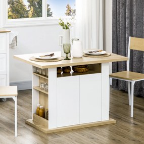 Ilha de Cozinha para 4-6 Pessoas 110x70x75,5 cm Móvel de Cozinha com 4 Portas Compartimentos Abertos  Cor Carvalho e Branco