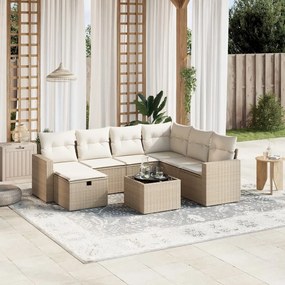 vidaXL 8 pcs conjunto de sofás p/ jardim com almofadões vime PE bege