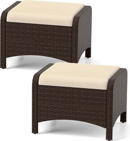 Conjunto de 2 Otomanas Retangulares para Repousa-pés, 54 x 46 x 39,5 cm, Almofadas Removíveis, Bege e Castanho