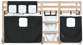 Beliche com cortinas 90x190 cm pinho maciço branco e preto