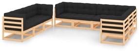 vidaXL 9 pcs conjunto lounge de jardim c/ almofadões pinho maciço