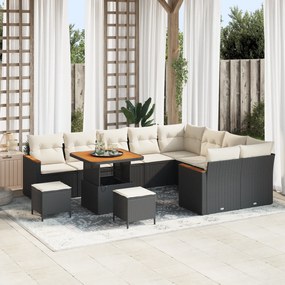 Conjunto de Sofá de Jardim vidaXL de 12 Peças com Almofadas Preto Rattan Poliéster Acácia