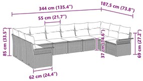 Conjunto de Sofá de Jardim de 10 peças com almofadas bege em rattan si