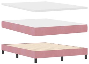 Cama Box com Colchão e LED Rosa 140x200 cm Veludo